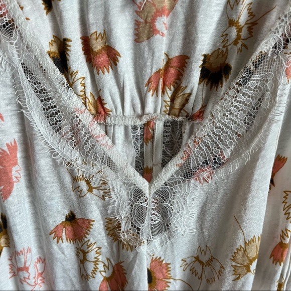 Free People Floral Drapey Tank with Lace and Back Slit - Picture 3 of 8